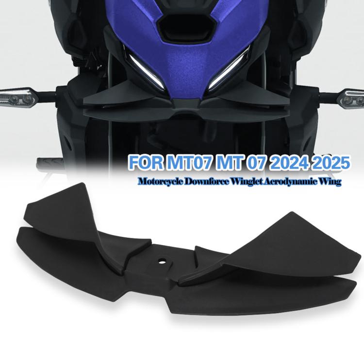 Motorcycle front spoiler downforce winglets, black kit installed on front fairing