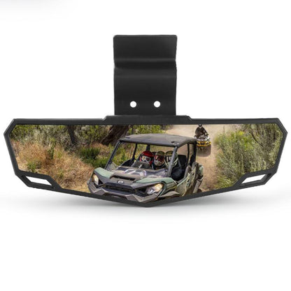 UTV rear view mirror with black frame and tinted center viewing panel