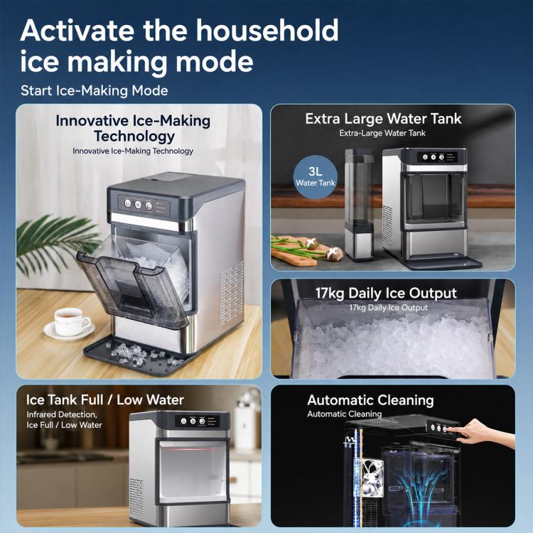 Commercial Household Fully Automatic Intelligent Ice Maker, US Plug, UK Plug, EU Plug