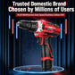 Red and black cordless drill driver with keyless chuck