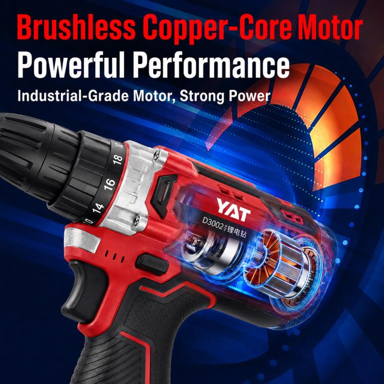 Cordless electric drill driver with red body, black grip, and metal chuck
