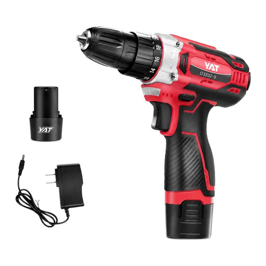 YAT D3303-9 Cordless Electric Drill Driver, Lithium Battery Power Drill Screwdriver for Wood, Plastic and Metal
