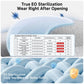 Sterilized grey disposable boxer briefs with EO sterilization graphic over fabric.