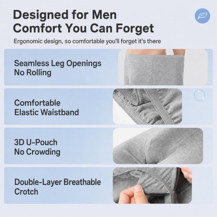 Men's gray disposable boxer briefs, elastic waistband and seamless leg openings