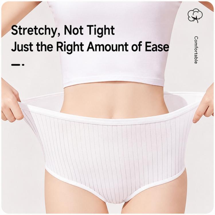 Women disposable cotton-crotch brief underwear, white, elastic waistband, moderate coverage