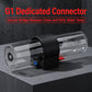 Clear-tube and black G1 style connector with blue insert and red latch.
