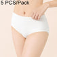Women’s disposable cotton brief, white ribbed fabric, leg openings, 5-pack
