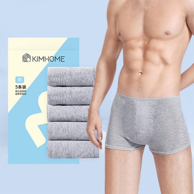 Gray disposable boxer briefs on a male model, snug fit
