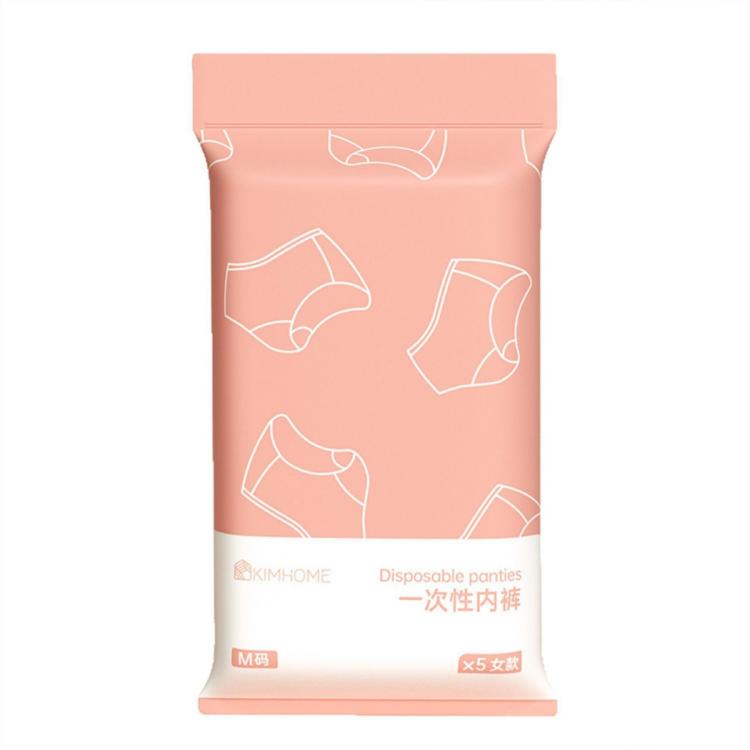 Disposable underwear briefs 5-pack, individually wrapped, pink pattern, size M