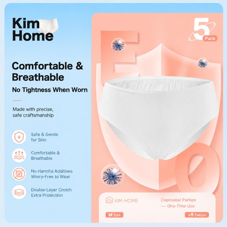 White disposable underwear briefs pack, one-time use, 5 count, size M