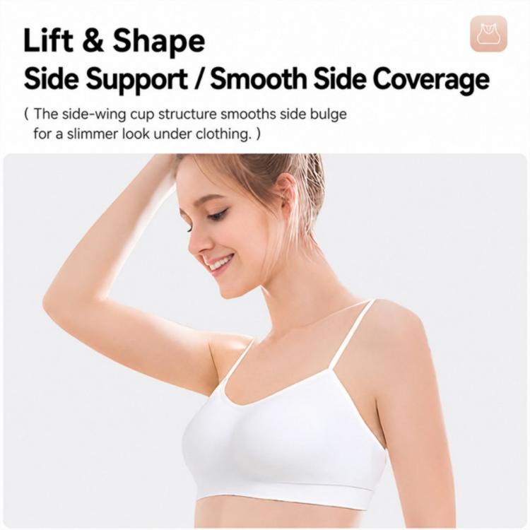 White camisole-style disposable undergarment bra with smooth side coverage, thin straps
