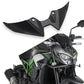 Motorcycle beak winglet kit installed on black sport bike, twin black fins
