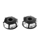 Pair of black handlebar end caps with silver cutouts and center mounting hole