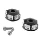 Black handlebar end cap set with silver accents and two included mounting bolts