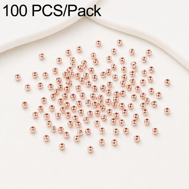 Rose gold round spacer beads with smooth finish and straight hole; scattered set (100 pcs pack)