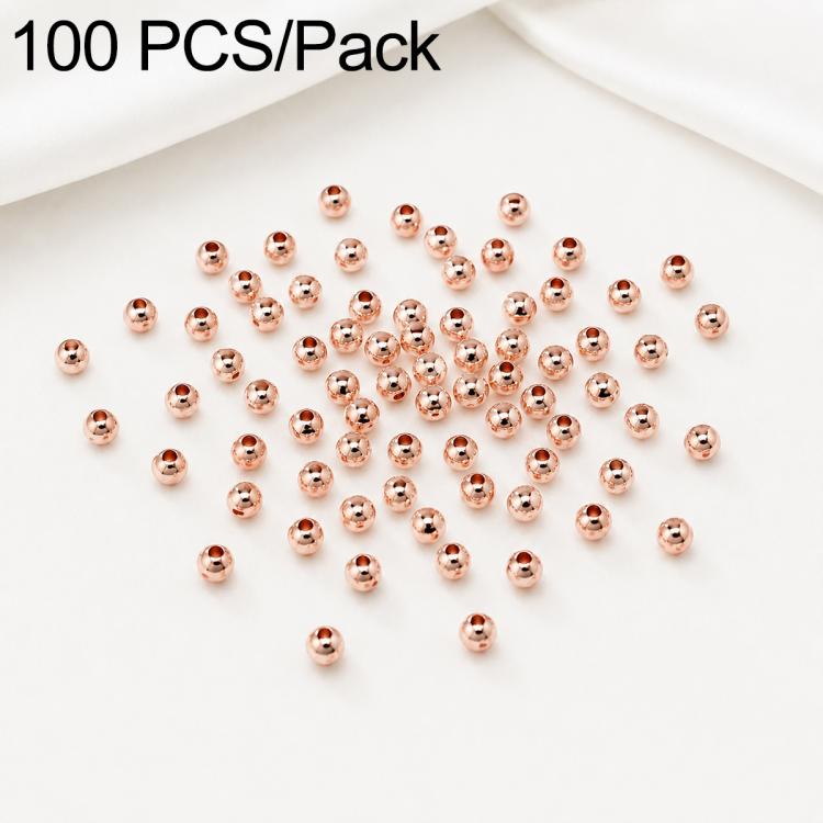 Rose gold round spacer beads with smooth finish, straight hole; round beads spread (100 pcs pack)