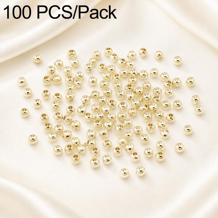 Gold-plated round spacer beads, smooth finish, visible straight drilled holes