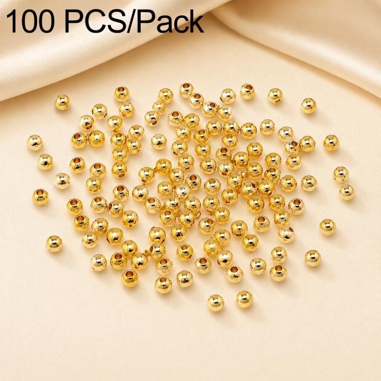 Gold spacer beads, round smooth design with visible center holes, 100-piece pack