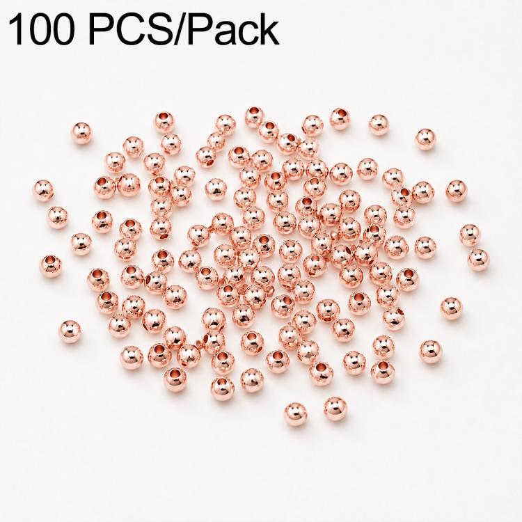 Rose-gold round spacer beads with straight through-holes, smooth finish, 100-pack