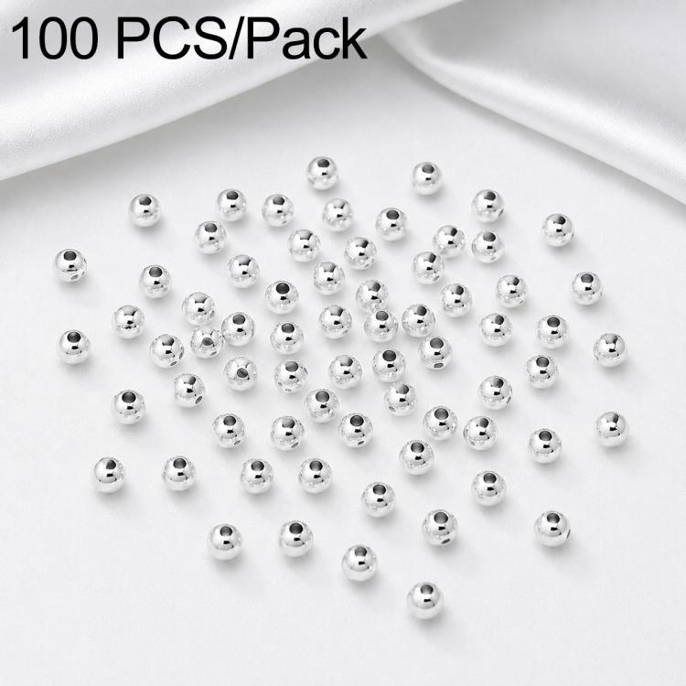 Silver round spacer beads with smooth finish, straight hole; small pile (100 pcs pack)