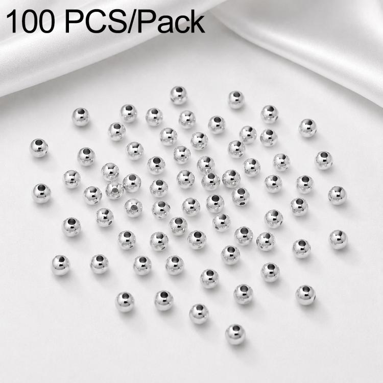 Silver-plated round spacer beads, glossy smooth spheres with straight center holes