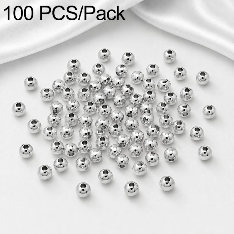 Round spacer beads, smooth metal finish, straight hole; loose pack of round beads