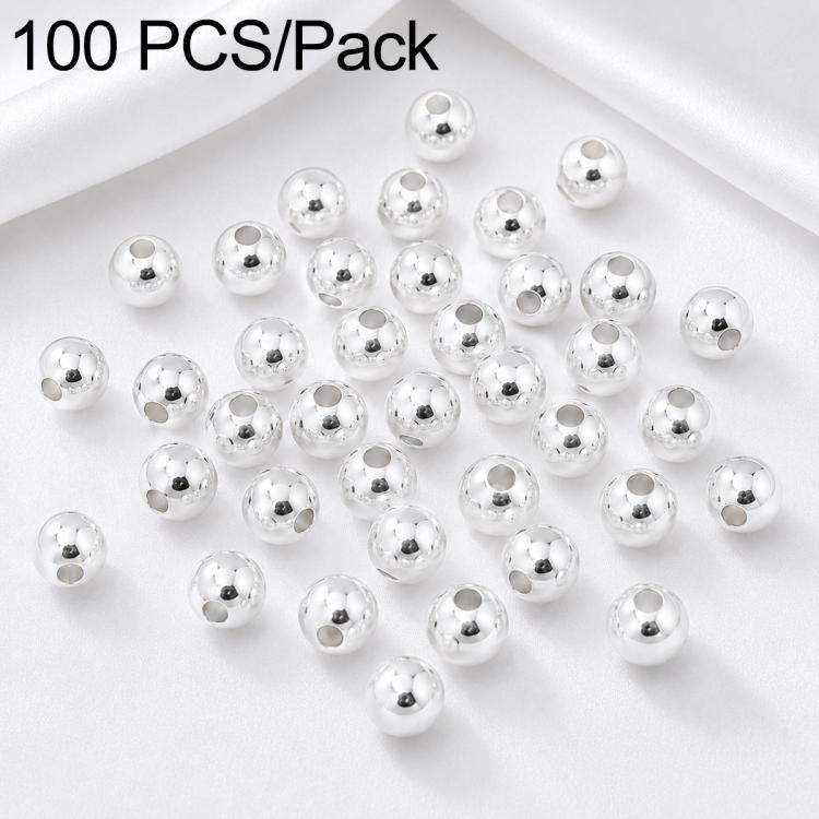 Silver round spacer beads with smooth finish and straight hole; neatly scattered (100 pcs pack)