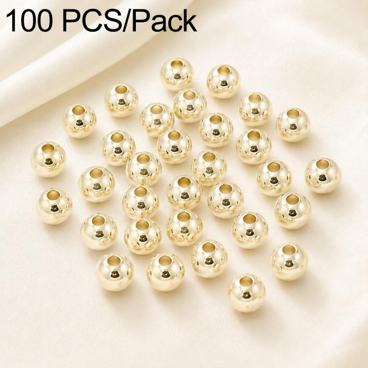Gold-plated round spacer beads, smooth finish, visible center hole, 100-piece pack