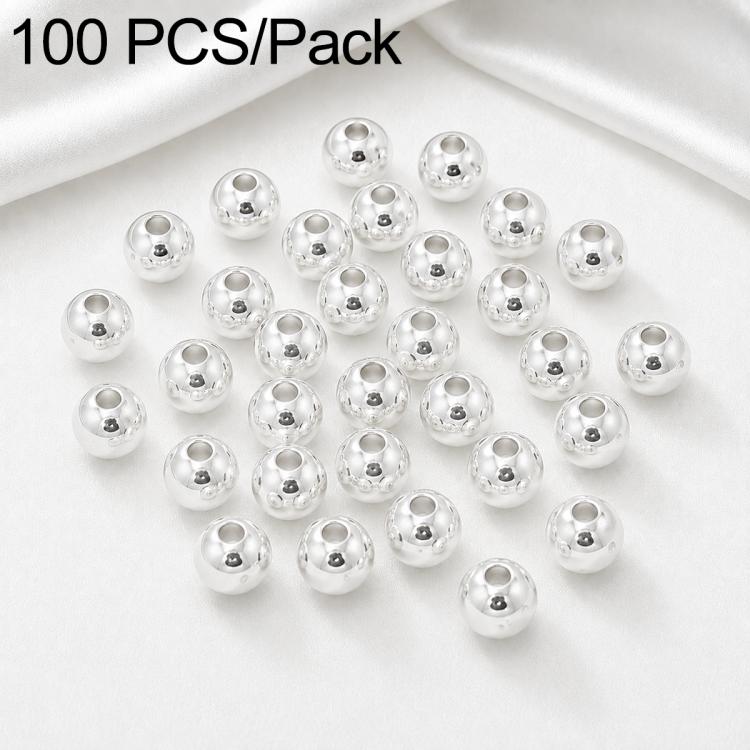 Silver round spacer beads, smooth finish, straight hole; mixed cluster (100 pcs pack)