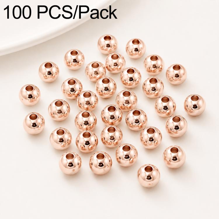 Rose-gold round spacer beads, small drilled holes, smooth finish, 100-pack