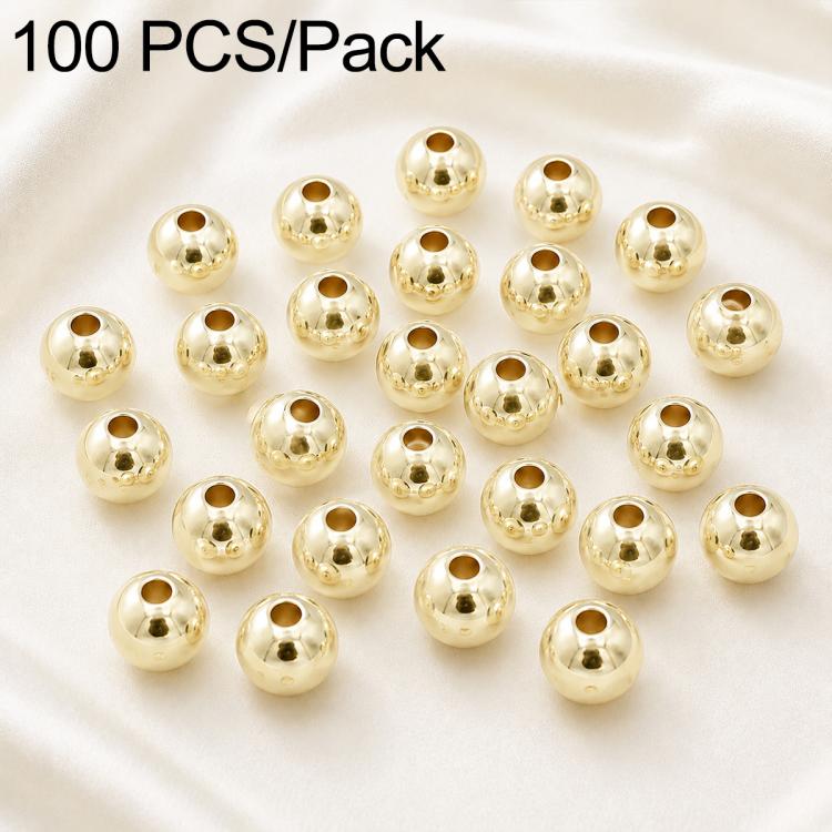 Gold-plated round spacer beads with straight center holes, smooth surface, 100-piece pack
