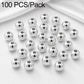 Round spacer beads, smooth metallic finish and straight hole; neatly scattered in a pack