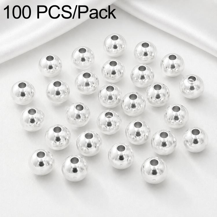 Silver round spacer beads with smooth finish and straight hole; sparse arrangement (100 pcs pack)