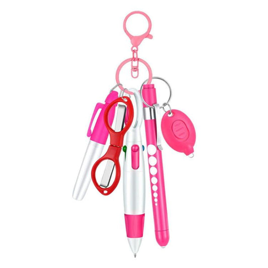 Multifunctional Nurse Ballpoint Pen Set with Flashlight Foldable Scissors Keychain
