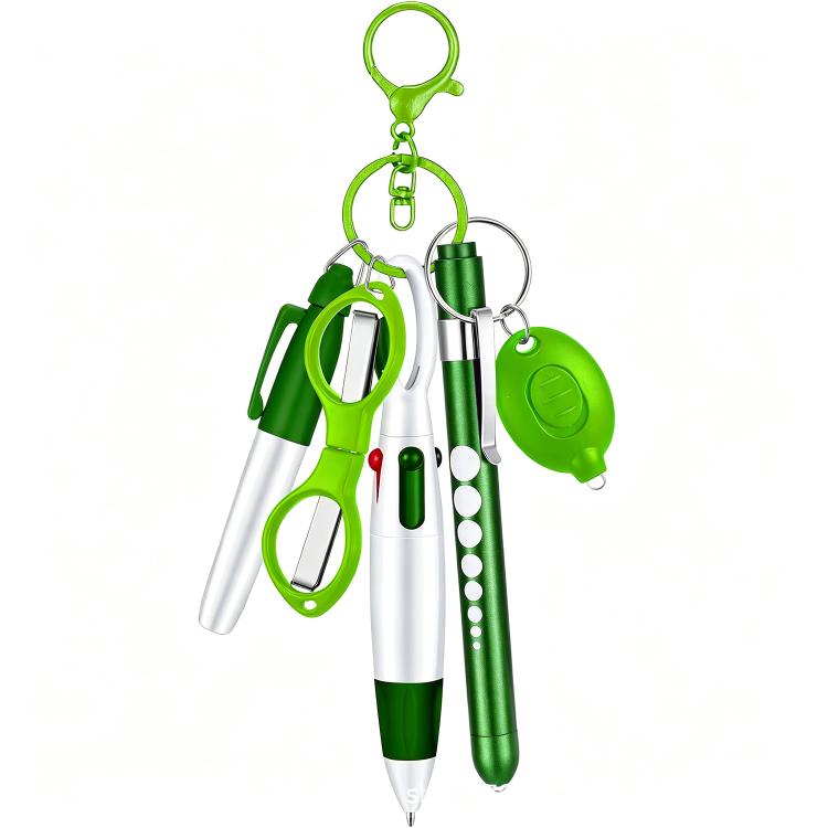 Multifunctional Nurse Ballpoint Pen Set with Flashlight Foldable Scissors Keychain