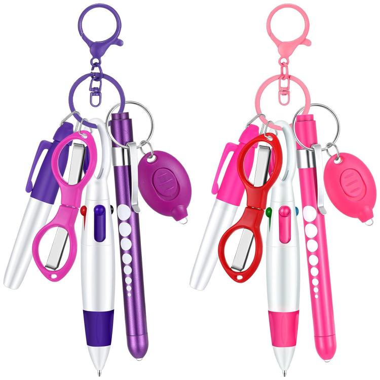Multifunctional Nurse Ballpoint Pen Set with Flashlight Foldable Scissors Keychain