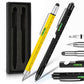 Multifunction metal pen set with stylus and ruler, yellow and black pens in gift box.