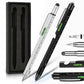 Multifunction metal pen set with stylus and ruler, clear and black pens in gift box.