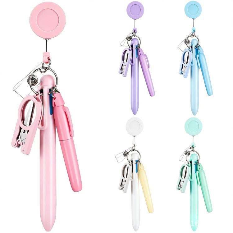 Macaron-style Nurse Pen Set with Retractable Badge Reel