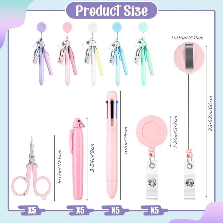 Macaron-style Nurse Pen Set with Retractable Badge Reel
