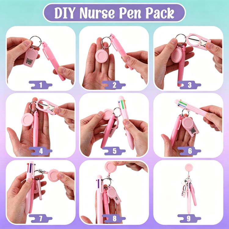 Macaron-style Nurse Pen Set with Retractable Badge Reel