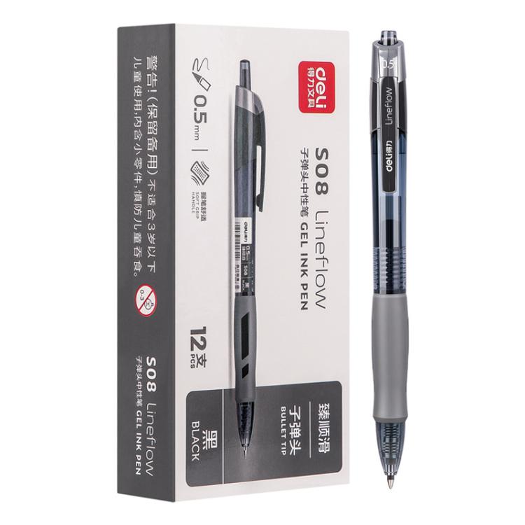 Retractable black gel pen with 0.5 mm smooth writing tip and clip