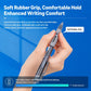 Retractable gel pen with soft rubber grip held in a hand