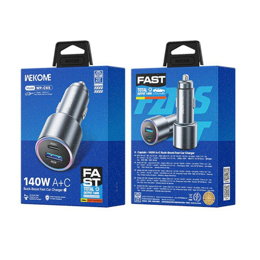 WK WP-C65 K-Captain Glowray 140W USB, Type-C Buck-Boost Fast Car Charger, WP-C65
