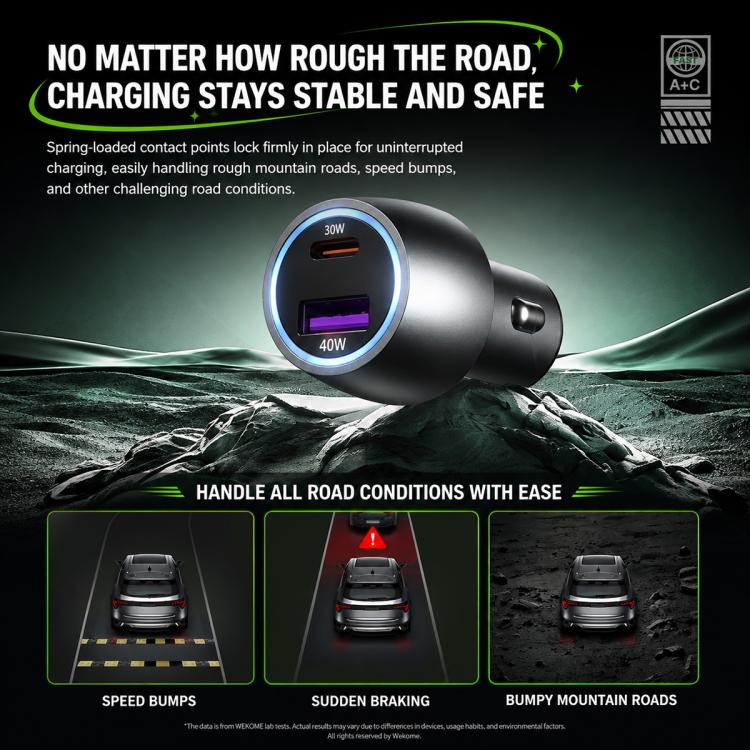 WK WP-C66 K-Captain Glowray 70W USB, Type-C Fast Car Charger, WP-C66