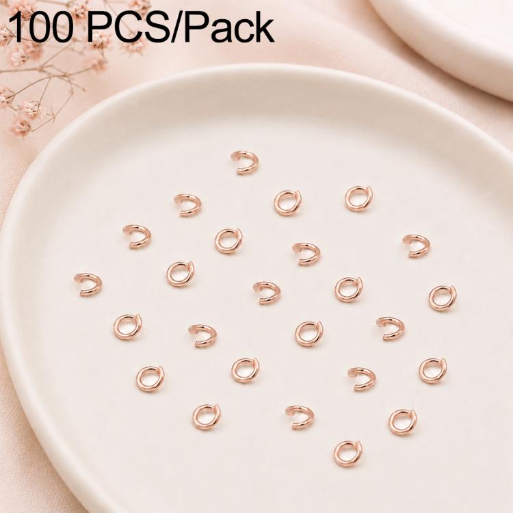 Rose gold open jump rings, small split rings arranged for DIY jewelry making