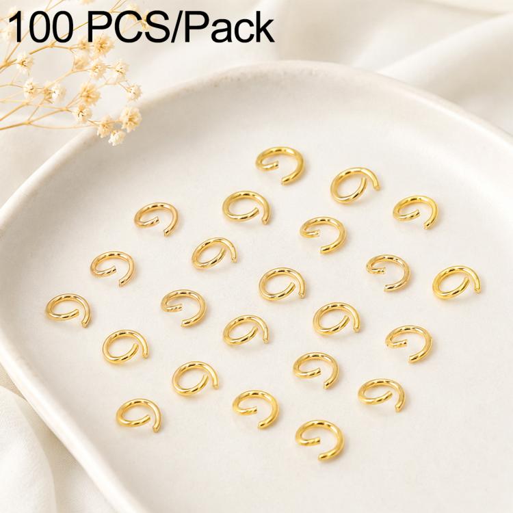 100-piece 18K gold open jump rings, small metal oval loops for jewelry making