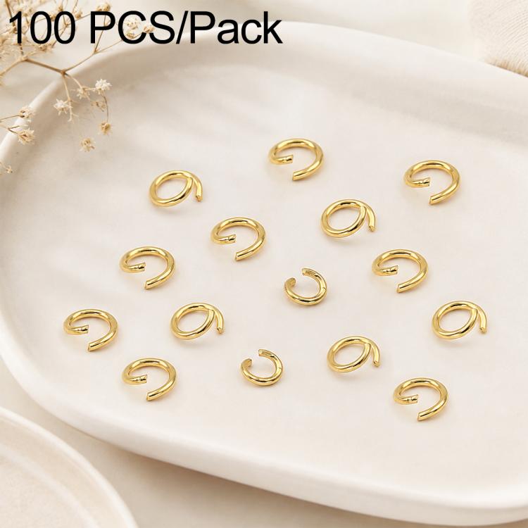 100-piece bright gold open jump rings, small metal oval loops for jewelry making
