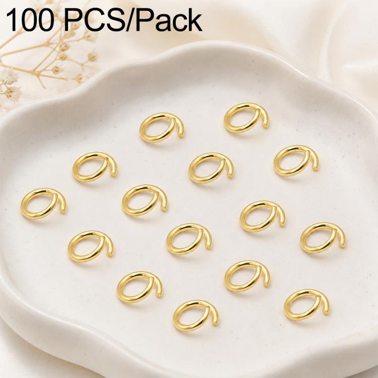Gold-tone open jump rings, flat-cut loop style, 100-piece pack for jewelry making
