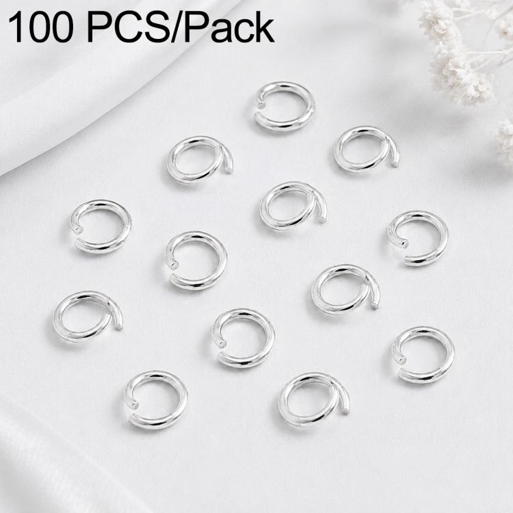 Silver-tone open jump rings with clasp gap, 100-piece pack for jewelry making